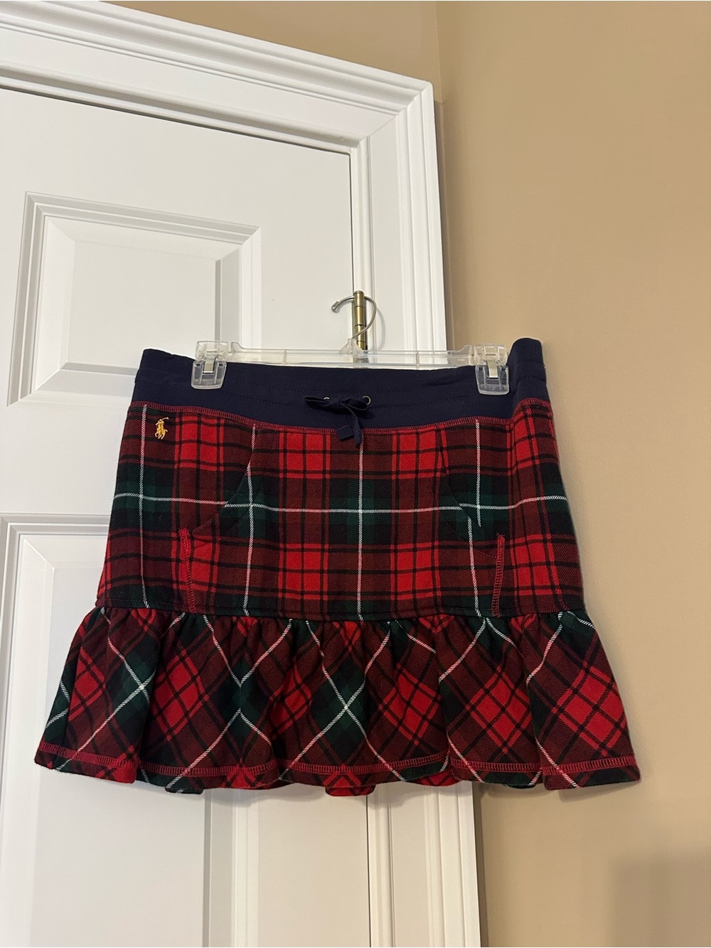 Ralph Lauren Navy Waist Red Green Plaid Ruffle Mini Skirt